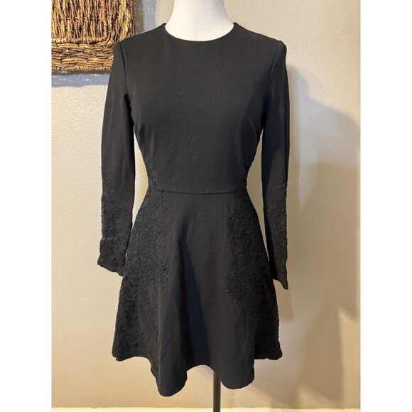 Ted Baker Dress 1 US 4 Small Black Long Sleeve Stretch A Line - Picture 8 of 13